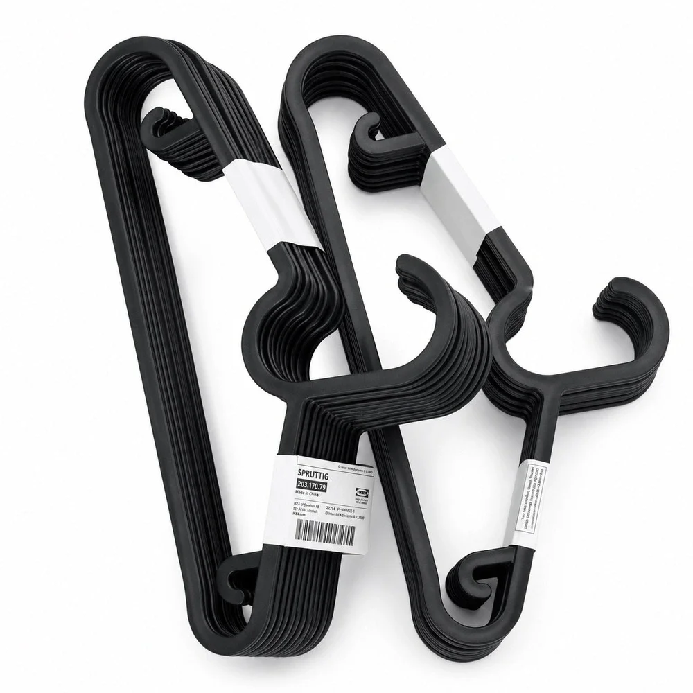IKEA SPRUTTIG Black Plastic Hangers 20 Clothes Hangers 203.170.79